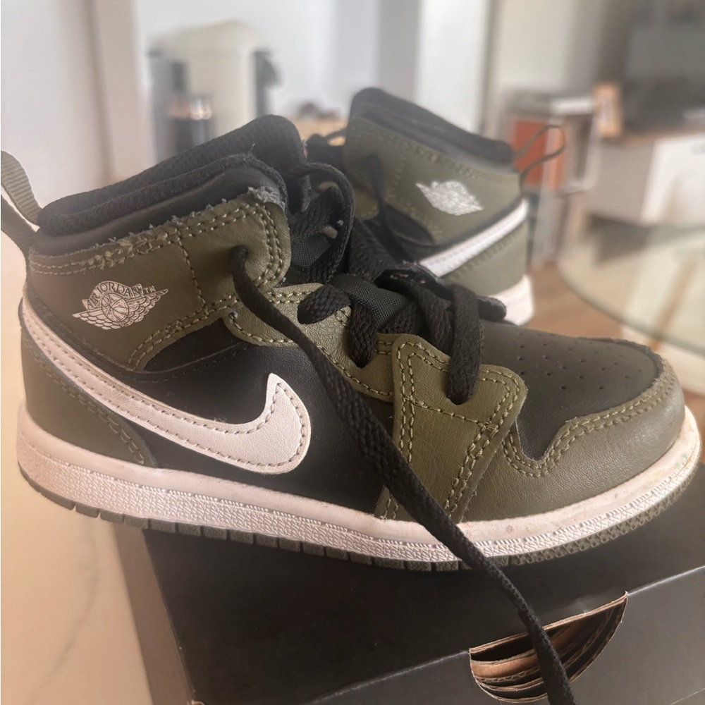 Nike Kids' Jordan 1 Mid Sneakers - Black and Olive